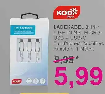 KODi Ladekabel 3in1 Lightning, Micro-usb + Usb-c Angebot