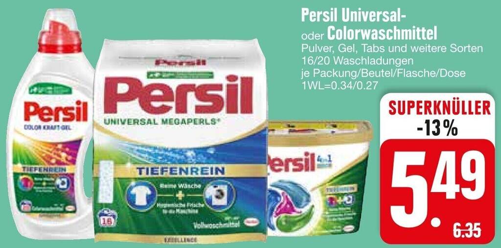 Persil Universal oder Colorwaschmittel 16/20 Waschladungen Angebot bei