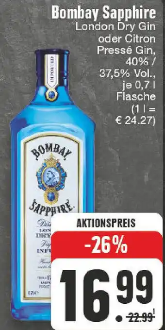 Edeka Bombay Sapphire 0,7 L Flasche Angebot