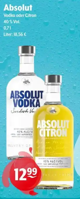 Getränke Hoffmann Absolut Vodka oder Citron 40% Vol. 700ml Angebot