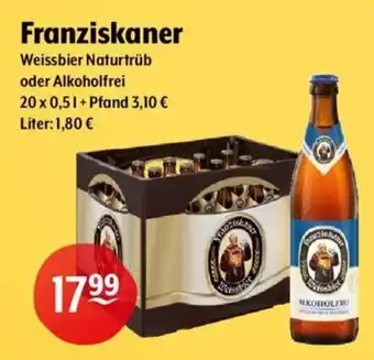 Getränke Hoffmann Franziskaner Weissbier Naturtrüb 20*500ml Angebot