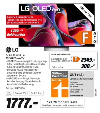 MediaMarkt LG 55" OLEDevo TV OLED 55 G 39 LA Angebot