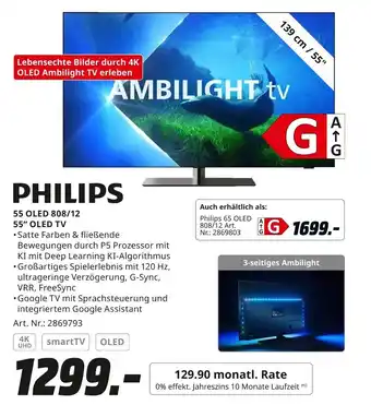 MediaMarkt PHILIPS 55" OLED TV 55OLED808/12 Angebot