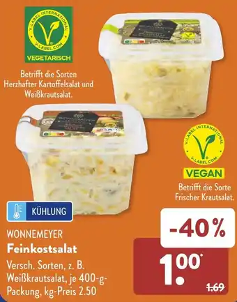 Aldi Süd WONNEMEYER Feinkostsalat 400 g Packung Angebot