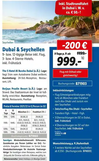 Lidl Lidl reisen dubai & seychellen Angebot