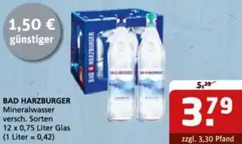 Getränke Quelle BAD HARZBURGER Mineralwasser 12 x 0,75 Liter Glas Angebot