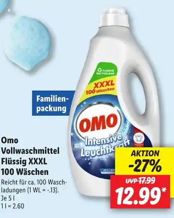 Lidl Omo Vollwaschmittel Flüssig XXXL 100 Wäschen 5 l Angebot