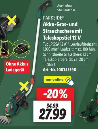 Lidl PARKSIDE Akku-Gras- und Strauchschere mit Teleskopstiel 12 V Angebot