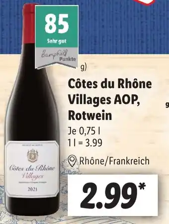 Lidl Côtes du Rhône Villages AOP, Rotwein 0,75 l Angebot