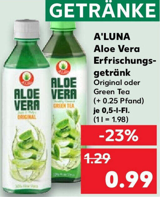 A'LUNA Aloe Vera Erfrischungsgetrnk 0,5 L-Fl. Angebot bei Kaufland