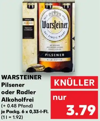 Kaufland WARSTEINER Pilsener oder Radler Alkoholfrei Packg. 6 x 0,33-L-FI. Angebot