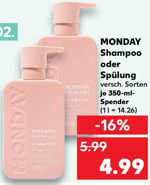 MONDAY Shampoo oder Spülung 350 ml Spender Angebot bei Kaufland