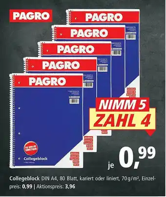 Pfennigpfeiffer Pagro Collegeblock Angebot