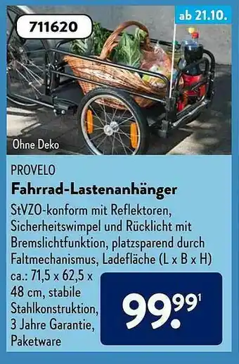 Aldi Süd Provelo Fahrrad-lastenanhänger Angebot