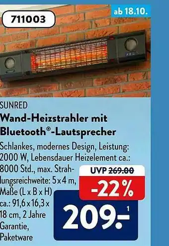 Aldi Süd Sunred Wand-heizstrahler Mit Bluetooth Lautsprecher Angebot