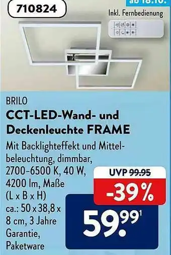 Aldi Süd Brilo Cct-led-wand- Und Deckenleuchte Frame Angebot