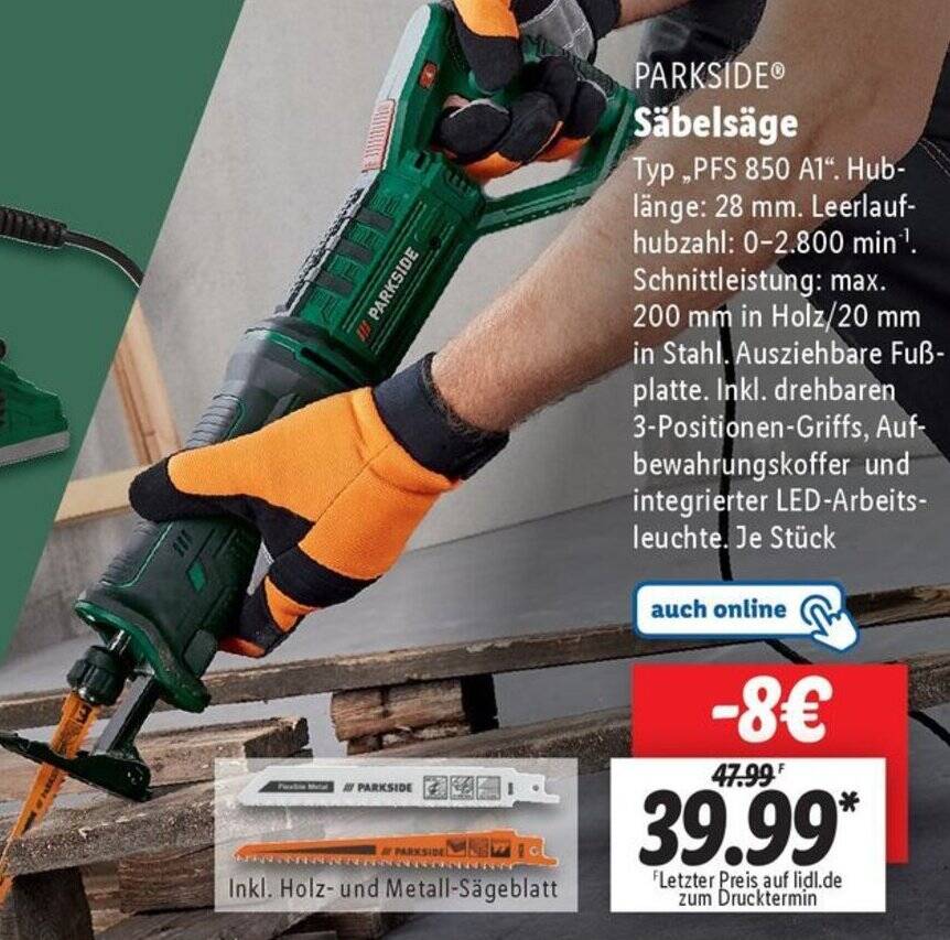 PARKSIDE AKKU SÄBELSÄGE PSSA 20-Li A1 Säge Inkl. Koffer OVP £38.10 - UK