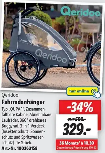 Lidl Qeridoo Fahrradanhänger Angebot