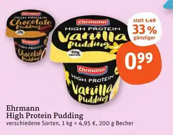 tegut Ehrmann High Protein Pudding verschiedene Sorten, 200 g Becher Angebot