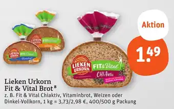 tegut Lieken Urkorn Fit & Vital Brot z. B. Fit & Vital Chiaktiv, Vitaminbrot, Weizen oder Dinkel-Vollkorn, 400/500 g Packung Angebot