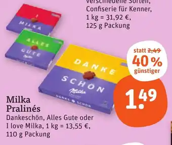 tegut Milka Pralinés Dankeschön, Alles Gute oder I love Milka, 110 g Packung Angebot