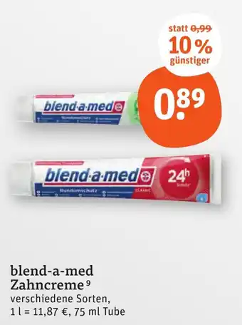 tegut blend-a-med Zahncreme verschiedene Sorten, 75 ml Angebot