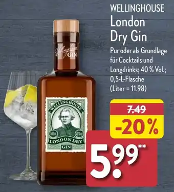 Aldi Nord WELLINGHOUSE London Dry Gin 0,5 L Flasche Angebot