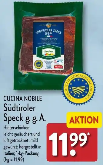 Aldi Nord CUCINA NOBILE Südtiroler Speck g. g. A. 1 kg Packung Angebot