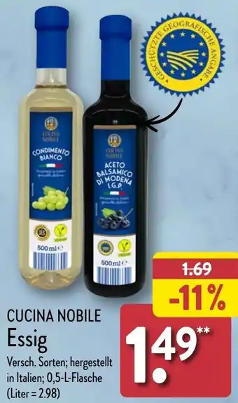 Aldi Nord CUCINA NOBILE Essig 0,5 L Flasche Angebot