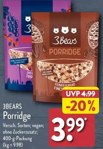 Aldi Nord 3BEARS Porridge 400 g Packung Angebot