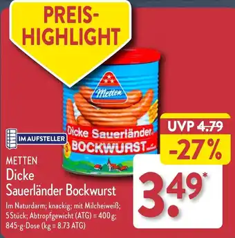 Aldi Nord METTEN Dicke Sauerländer Bockwurst 845 g Dose Angebot