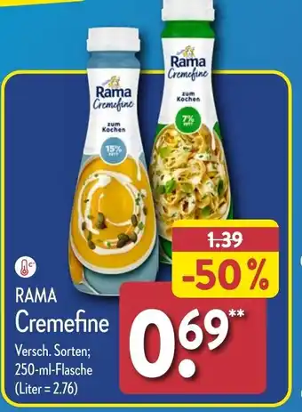 Aldi Nord RAMA Cremefine 250 ml Flasche Angebot