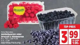 Edeka Peru/Marokko Heidelbeeren oder Driscoll's Himbeeren 500/250g Packung Angebot