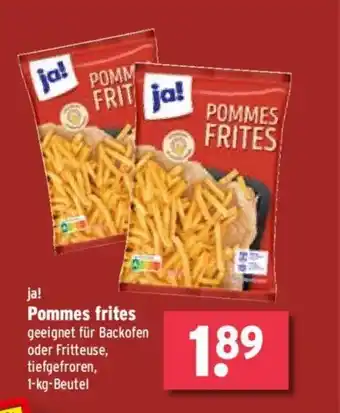 Wasgau ja! Pommes frites geeignet für Backofen oder Fritteuse, tiefgefroren, 1-kg-Beutel Angebot