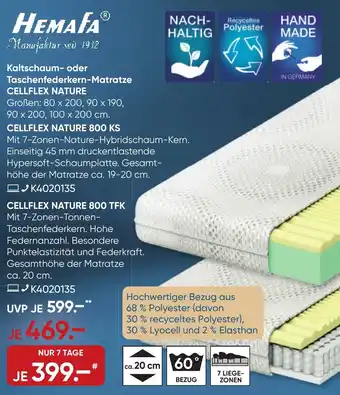 Galeria HEMAFA Kaltschaum- oder Taschenfederkern-Matratze CELLFLEX NATURE / CELLFLEX NATURE 800 KS / CELLFLEX NATURE 800 TFK Angebot