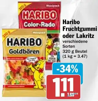 Hit Haribo Fruchtgummi Prinzen oder Lakritz 320 g Beutel Angebot