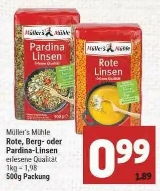 Marktkauf Müller's Mühle Rote, Berg Oder Pardina-linsen Angebot