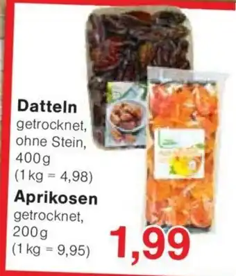 Jawoll Datteln getrocknet, ohne Stein, 400g Aprikosen getrocknet, 200g Angebot