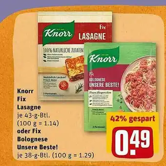 REWE Knorr Fix Lasagne Oder Fix Bolognese Unsere Beste! Angebot