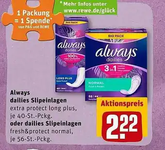 REWE Always Dailies Slipeinlagen Oder Dailies Slipeinlagen Angebot