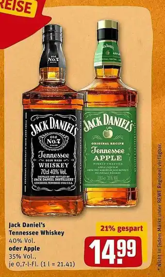 REWE Jack Daniels Tennessee Whiskey Oder Apple Angebot