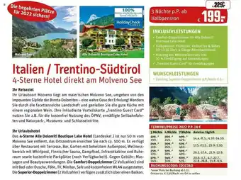 REWE Reisen Italien & Trentino-südtirol 4-sterne Hotel Direkt Am Molveno See Angebot