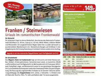 REWE Reisen Franken & Steinwiesen Urlaub Im Romantischen Frankenwald Angebot