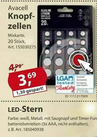 Sonderpreis Baumarkt Avacell Knopfzellen Oder Led-stern Angebot