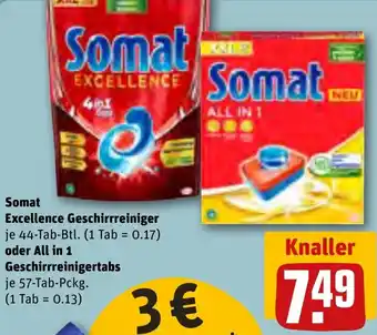 REWE Somat Excellence Geschirrreiniger 44-Tab-Btl. oder All in 1 Geschirrreinigertabs 57-Tab-Pckg. Angebot