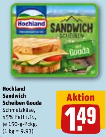 REWE Hochland Sandwich Scheiben Gouda 150 g Pckg. Angebot