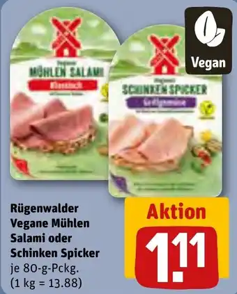 REWE Rügenwalder Vegane Mühlen Salami oder Schinken Spicker 80 g Pckg. Angebot