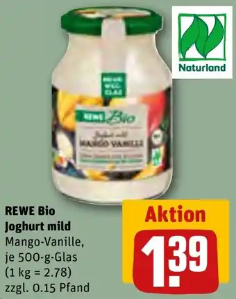 REWE REWE Bio Joghurt mild 500 g Glas Angebot