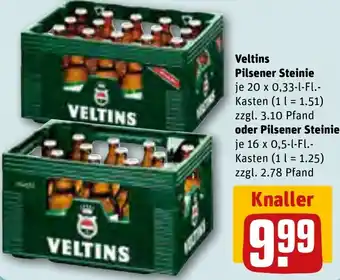 REWE Veltins Pilsener Steinie 20 x 0,33-l-FL. Kasten oder Pilsener Steinie 16 x 0,5-l-FL. Kasten Angebot