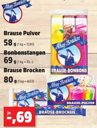 Thomas Philipps Ahoj Brause Brause Pulver 58 g, Bonbonstangen 69 g oder Brause Brocken 80 g Angebot